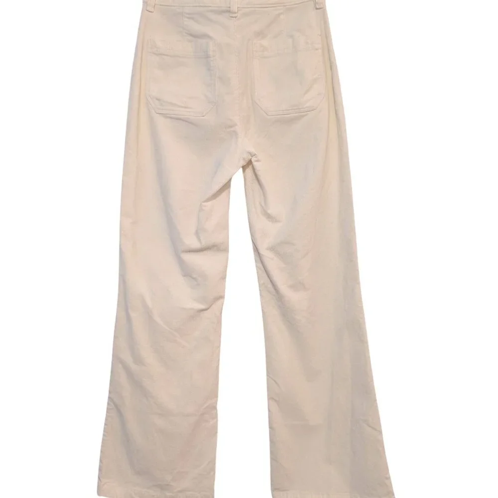 Faherty Womens Size 26 Egret White Corduroy Patch Pockets Wide Leg Pants Flaw - Picture 2 of 12